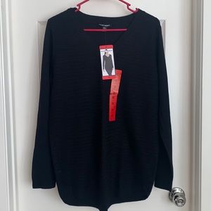 Hilary Radley Women's V-Neck Long Sleeve Tunic Sweater, Black Medium - NEW